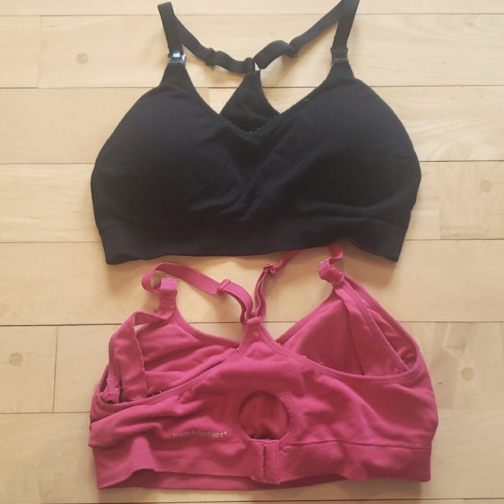 Bamboobies nursing bras size Medium black and pink